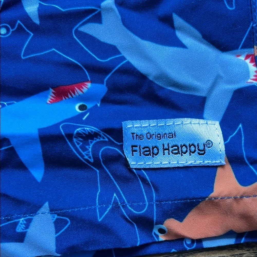Flap Happy Shark Print Swim Trunks Blue and Orange UPF 50 BNWT